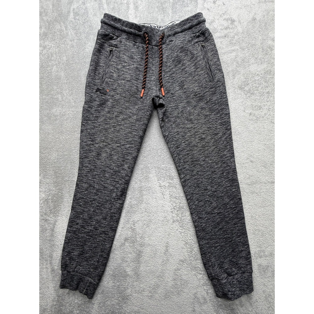 Superdry Pants Mens Large Gray Fleece Slim Fit Joggers Zip Pockets Orange Label